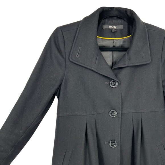 DKNY Wool Blend Peplum Style Mid-Length Classic Coat Black Size 2 - Picture 4 of 12